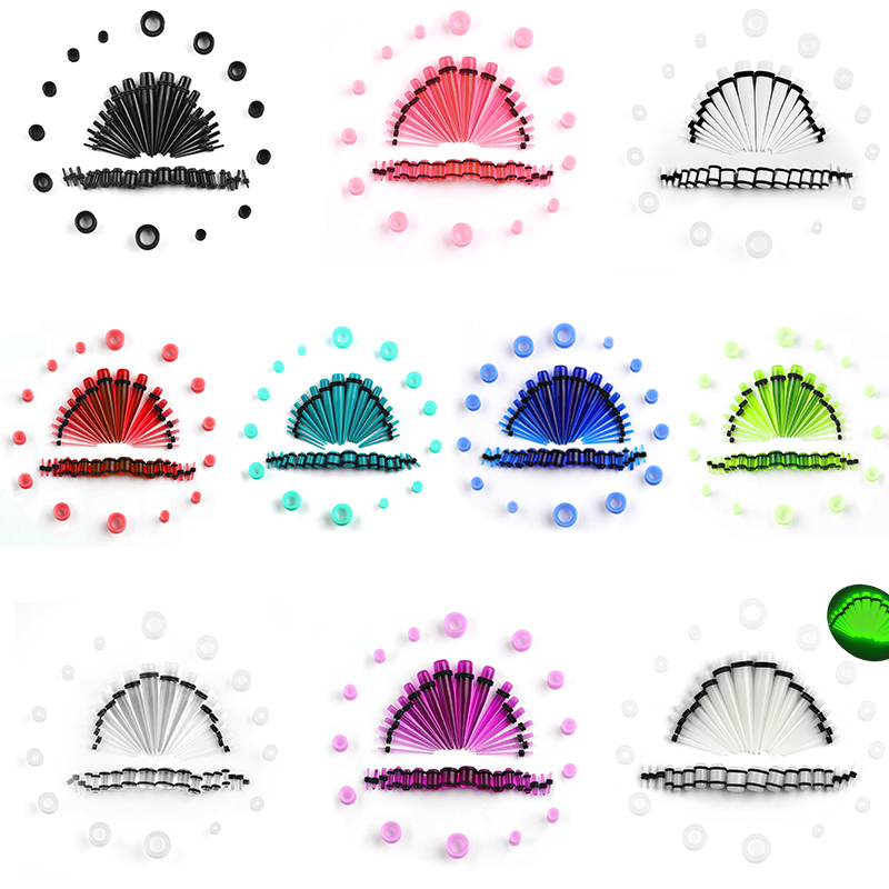 Body Jewelry Gauges - 50pcs Acrylic Spike Ear Gauges Set