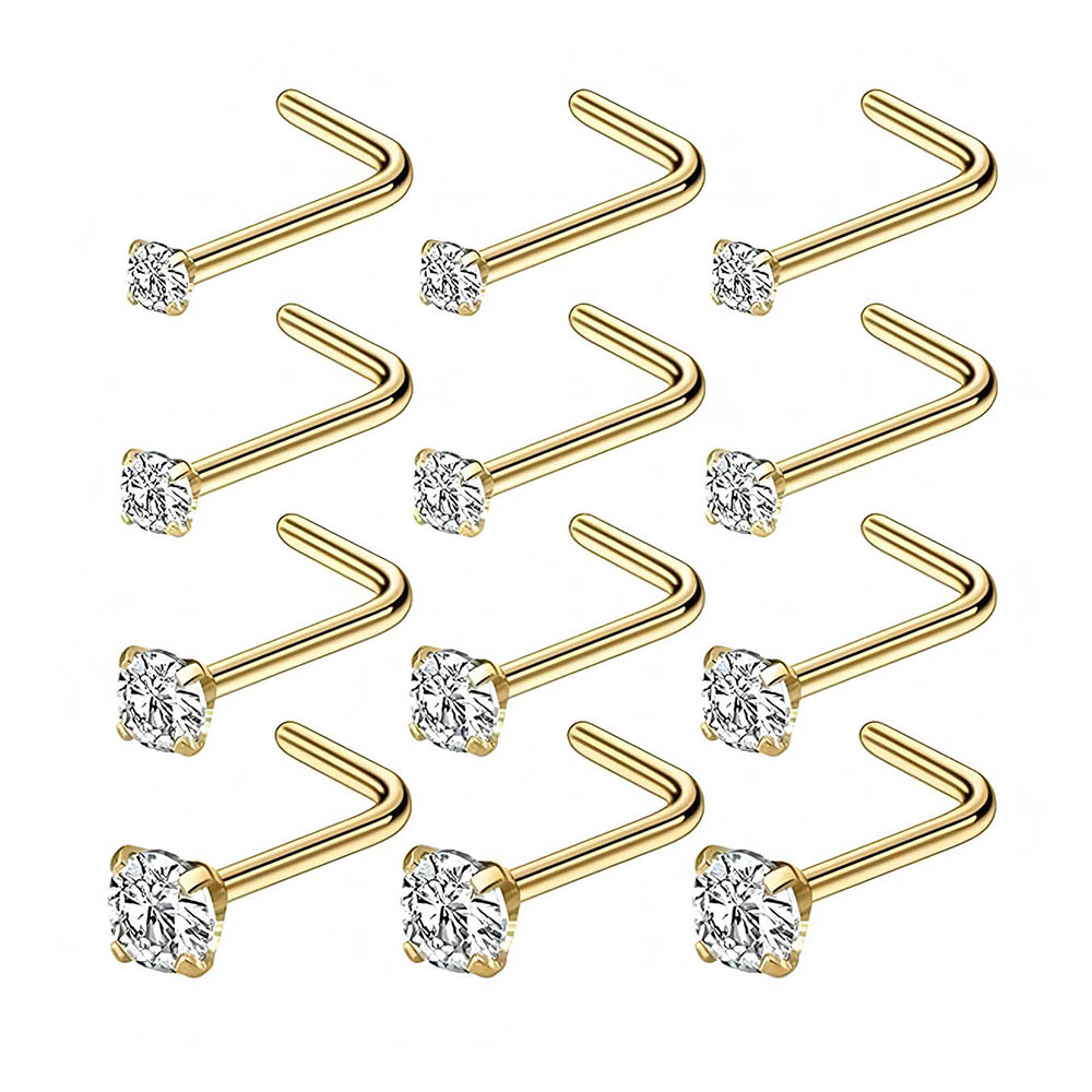 Body Jewelry Lot - 12-Piece Full Set 316L Hypoallergenic L-Shape