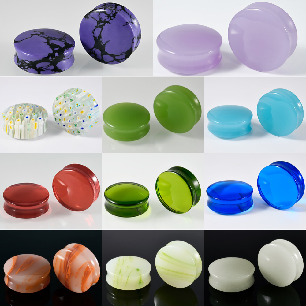 1/2/22PCS Glass&Stone Round Ea - Body Jewelry Gauges 评论和价格