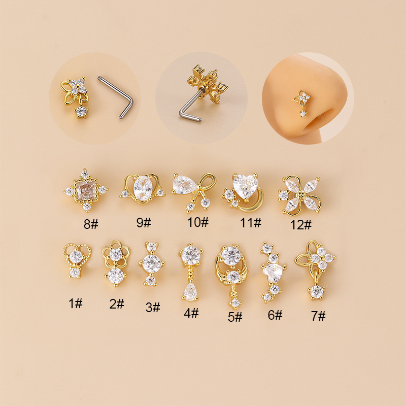 20G L-Shaped Cubic Zircon Nose - Body Jewelry Ear 评论和价格