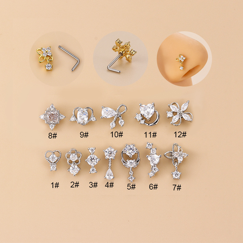 20G L-Shaped Cubic Zircon Nose - Body Jewelry Ear 评论和价格