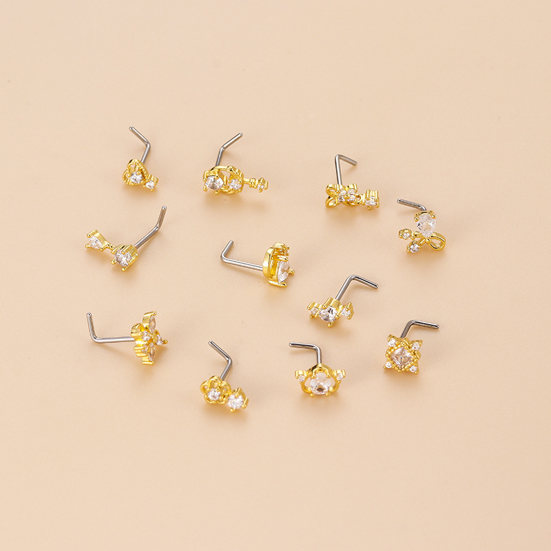 20G L-Shaped Cubic Zircon Nose - Body Jewelry Ear 评论和价格