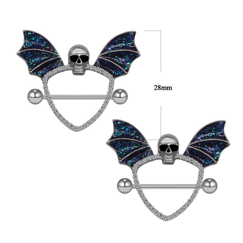 Bling Skull Wing Bat Black Nip - Body Piercing Quality Jewelry 评论和价格