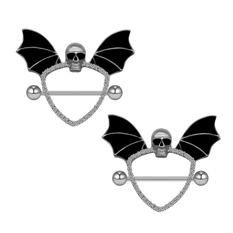 Bling Skull Wing Bat Black Nip - Body Piercing Quality Jewelry 评论和价格