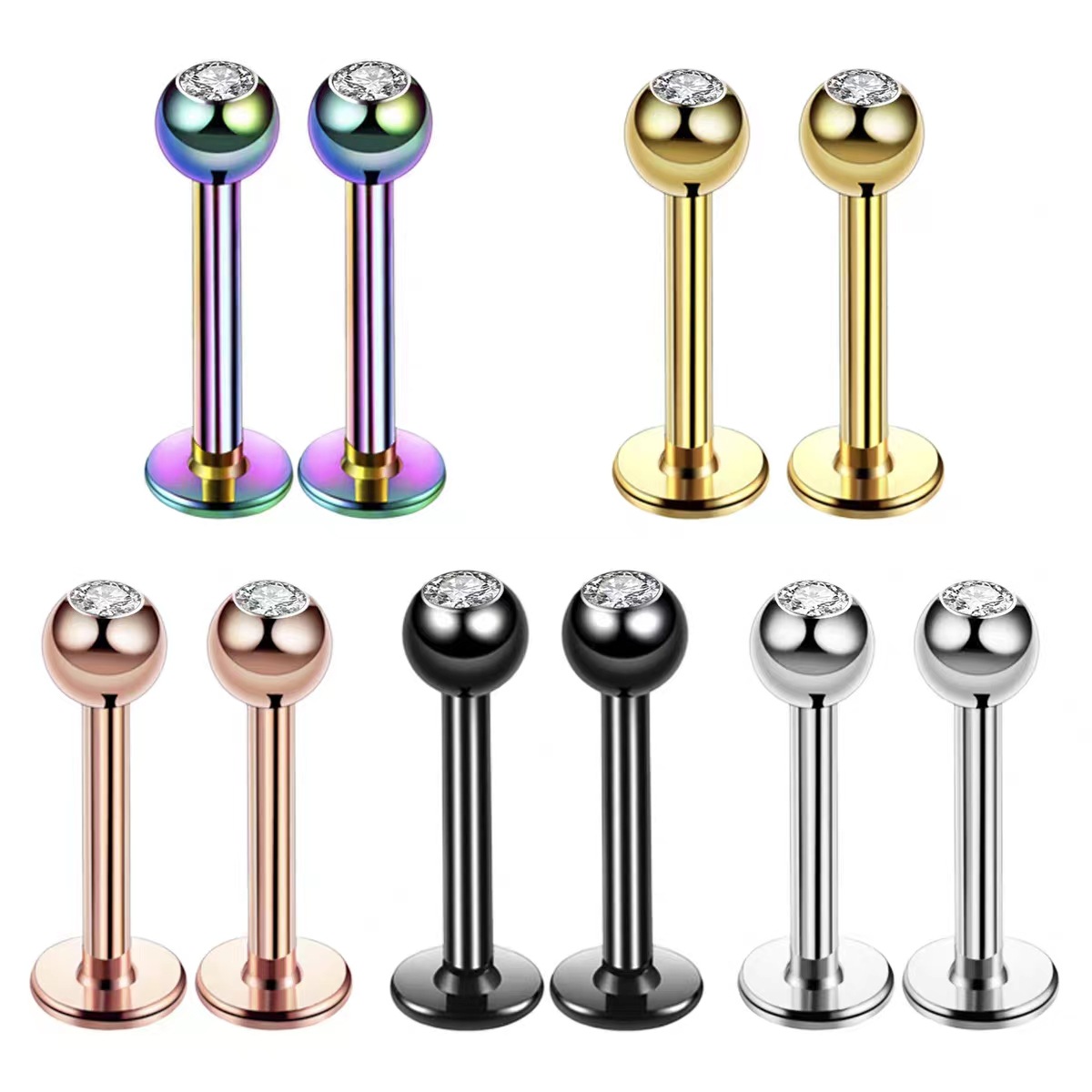 16G Surgical Steel Ball Top CZ - Body Jewelry Ear 评论和价格