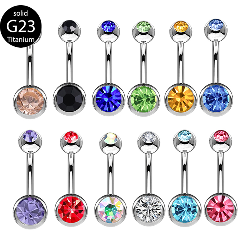 G23 Titanium Double Gem belly  - Body Piercing Quality Jewelry 评论和价格